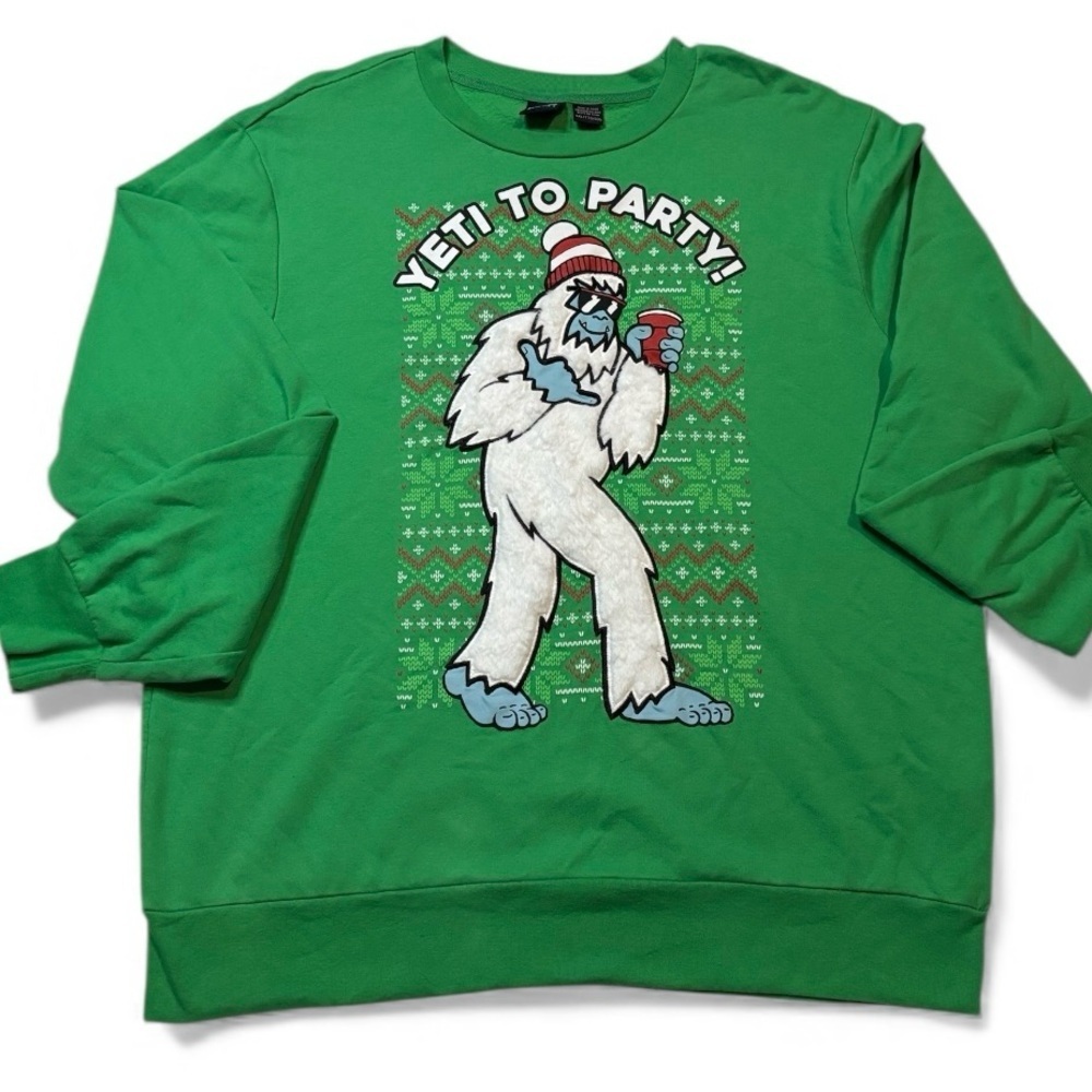 MAD Engine Yeti To Party Green Sherpa Christmas Sweatshirt XXL Holiday Ugly
